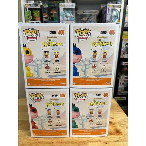 COMPLETE SET 4 2500 PCS LE Dino Flintstones Funko Pop #406 Green Yellow Blue Red - Picture 4 of 6